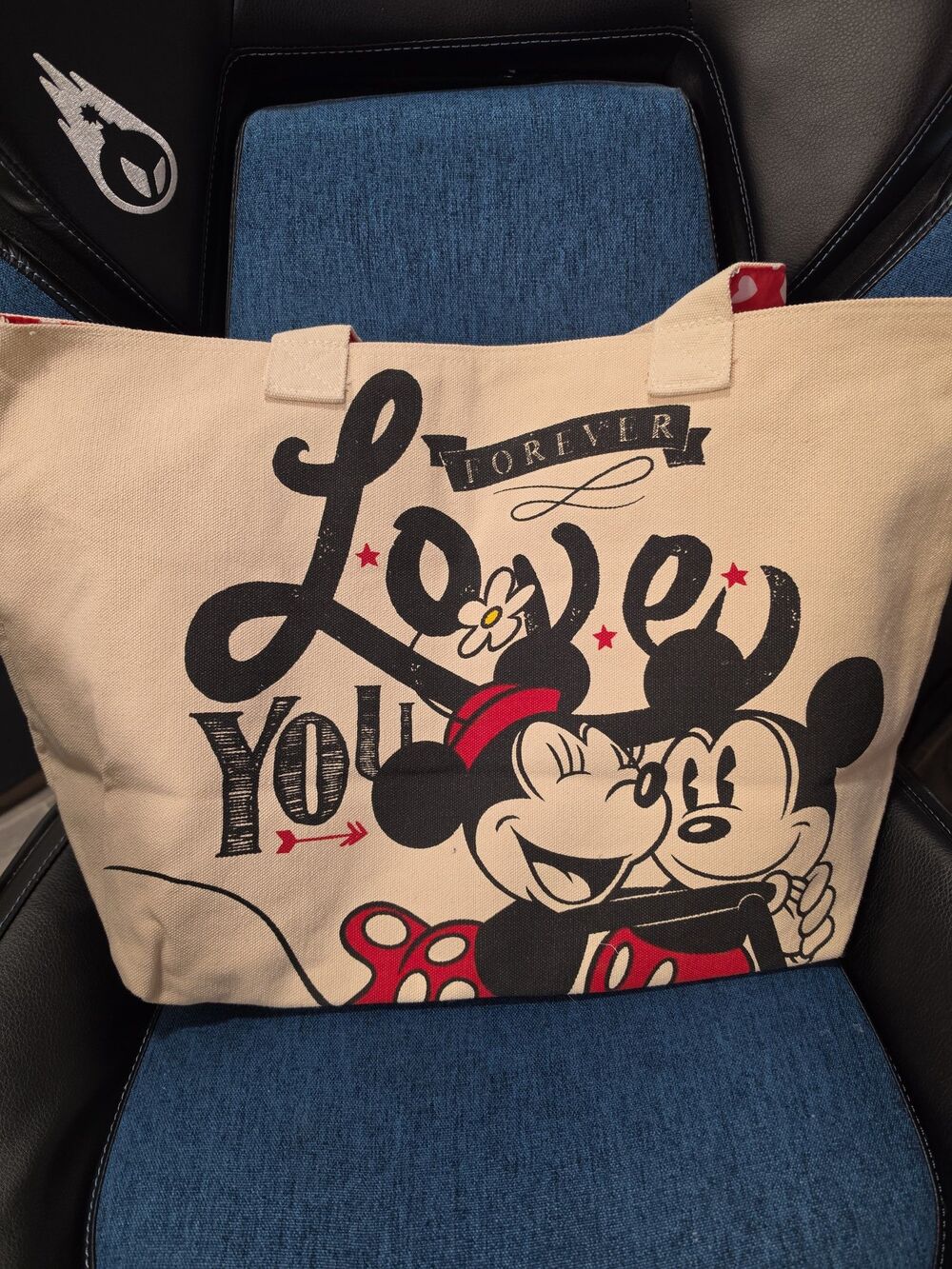 Disney Mickey & Minnie Mouse "Forever Love You" Canvas Tote Bag